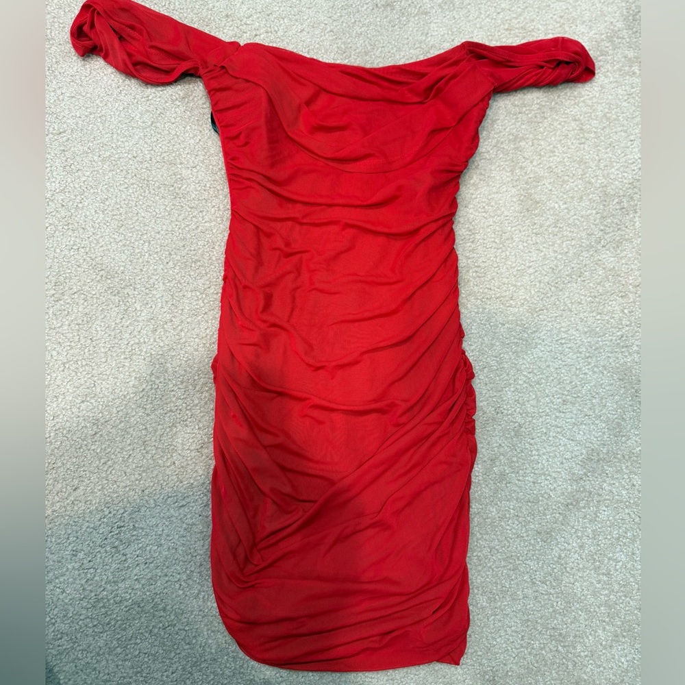 Hello Molly Red Ruched Strapless Mini Dress